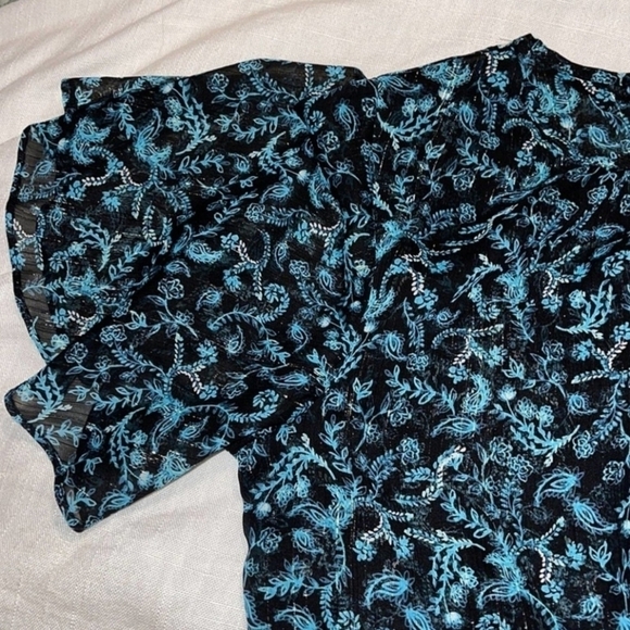 Misa Los Angeles Talia Dress Black Teal Floral Women's Medium M Flutter Sleeves - Picture 8 of 15